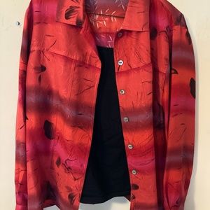 Chico's red and black print blouse, size 1, or M size 8.
